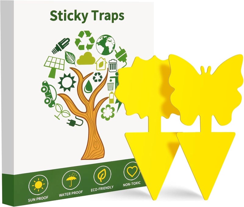 Boromine Fruit Fly Traps, 100 Pack Yellow Sticky Traps, Fungus Gnat Traps, Plant Fly Stickers for Indoor and Outdoor Use Protect The Plant - Image 1